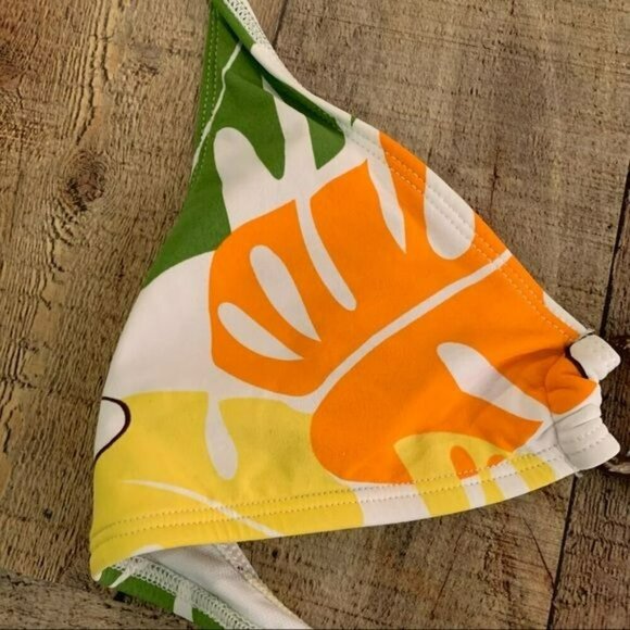Citrus banana leaf yellow, white, green, orange bikini top - M - Picture 6 of 6